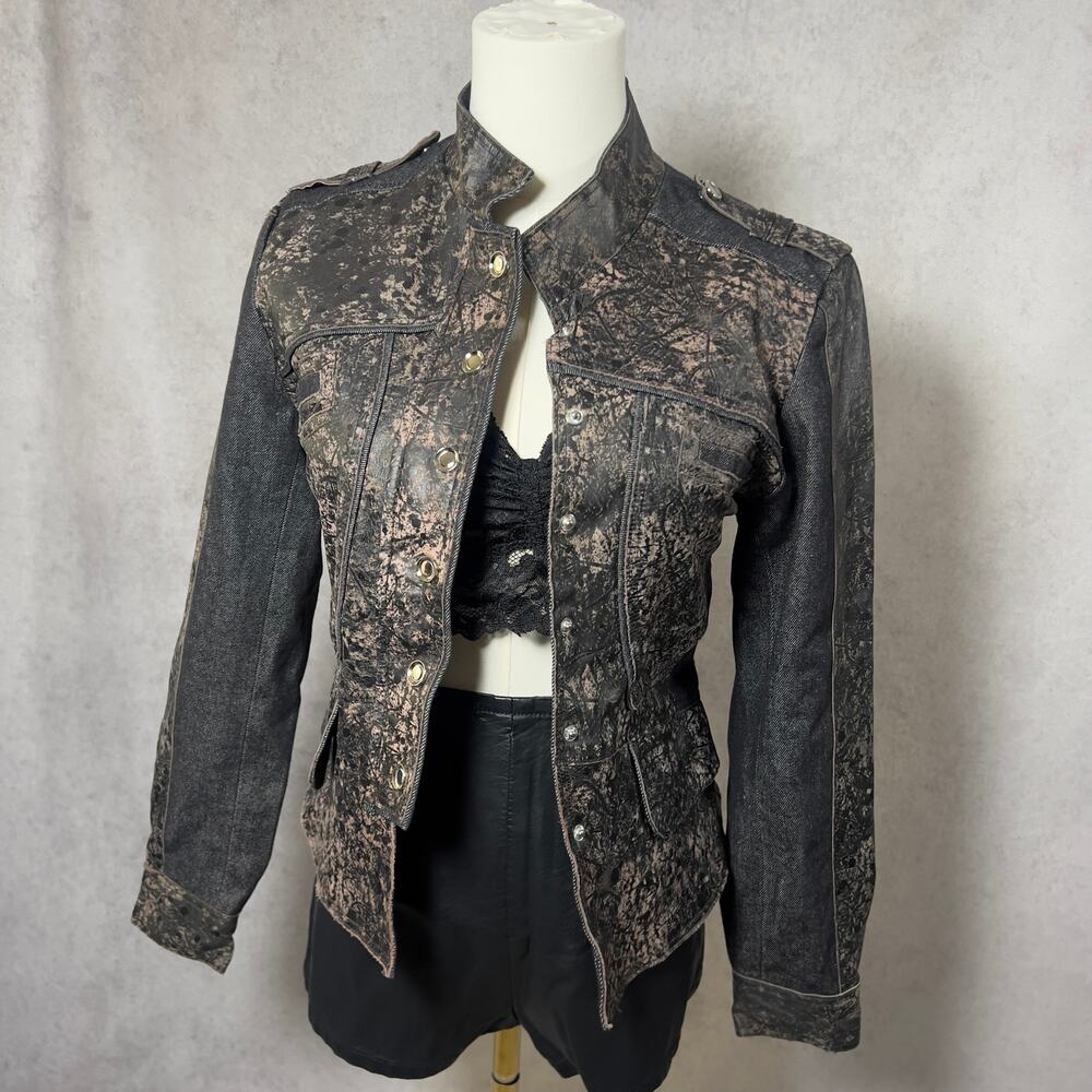 H&D Classic Leather Collection Denim Distressed Jacket Moto Women’s Small